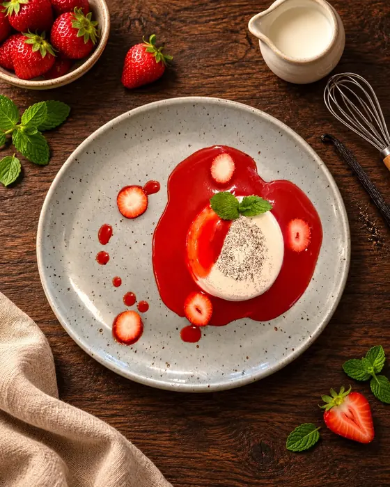 Panna cotta s jahodovým coulis