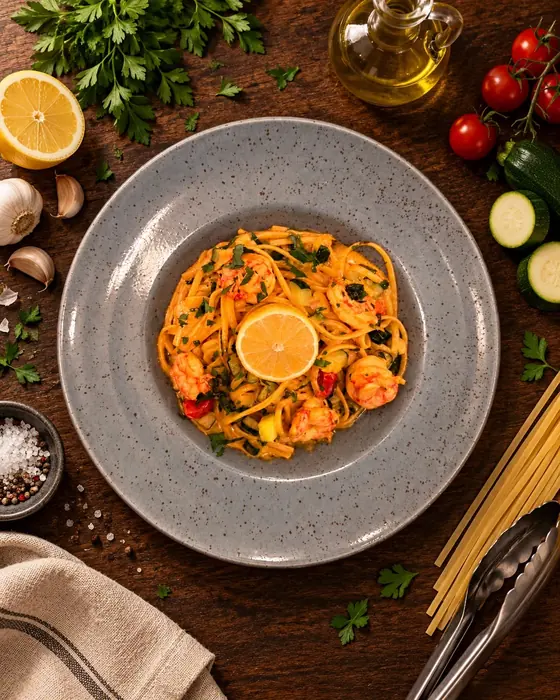 Linguine gamberetti, zucchine e zafferano